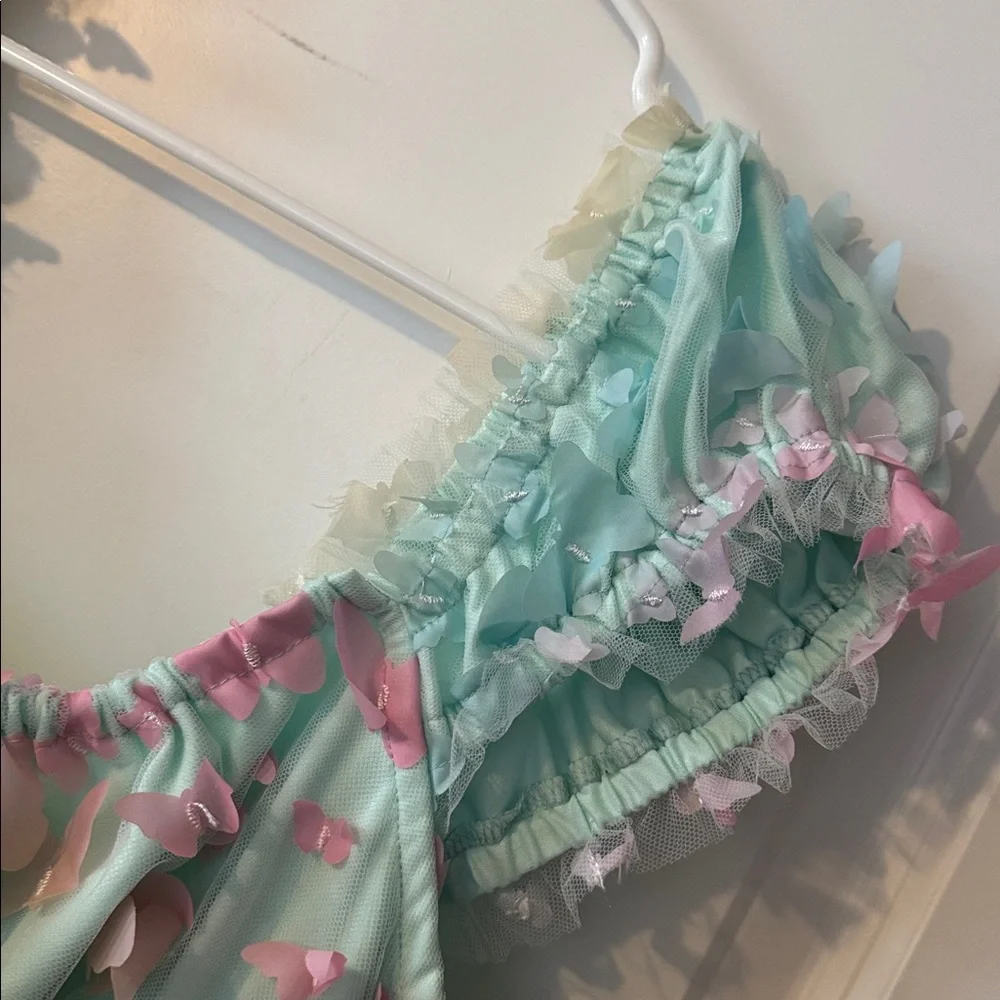 Pastel Rainbow Butterfly Dress XL fairy mesh scoop neck - Picture 5 of 10